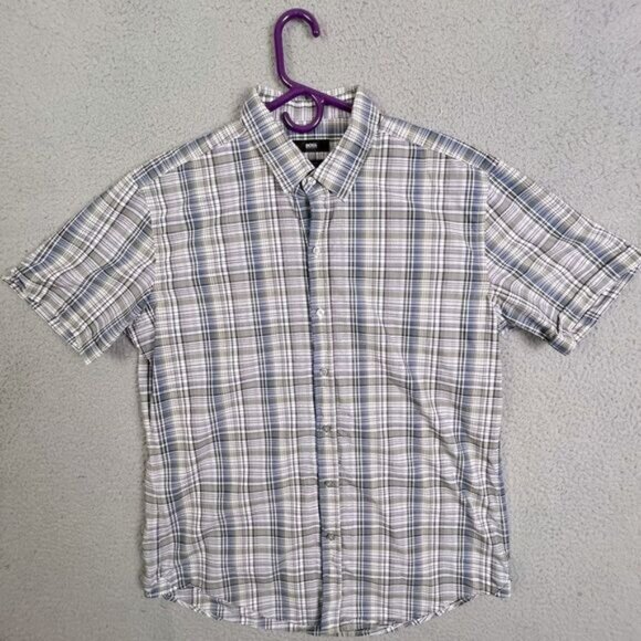 HUGO BOSS MENS BUTTON DOWN SHORT SLEEVE SHIRT SIZE XL BLUE GREEN CHECK - Picture 1 of 8